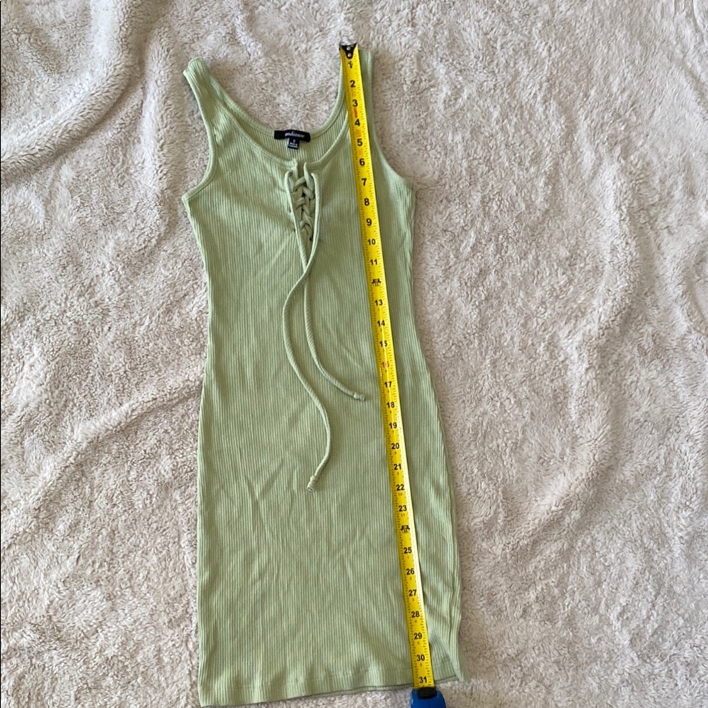 Green Ribbed Lace-Up Dress - Picture 3 of 5
